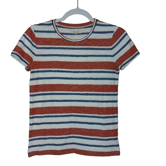 MADEWELL LADIES BLUE/ORANGE STRIPED SHORT SLEEVE TOP- XS - Picture 2 of 5